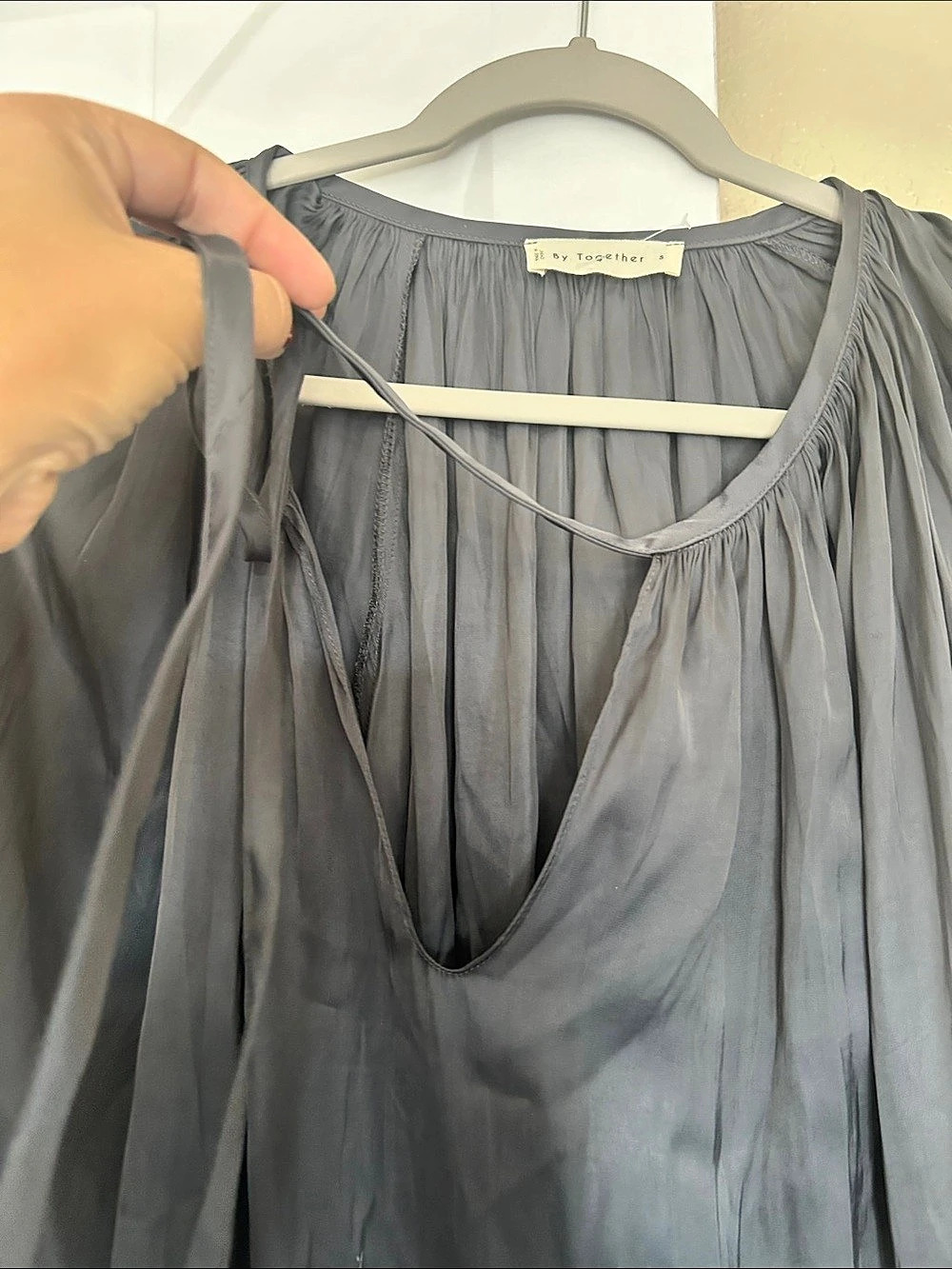 By Together Sheer V-Neck Blouse in Gray Like New